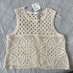 Zara Cream Crochet Sleeveless Top